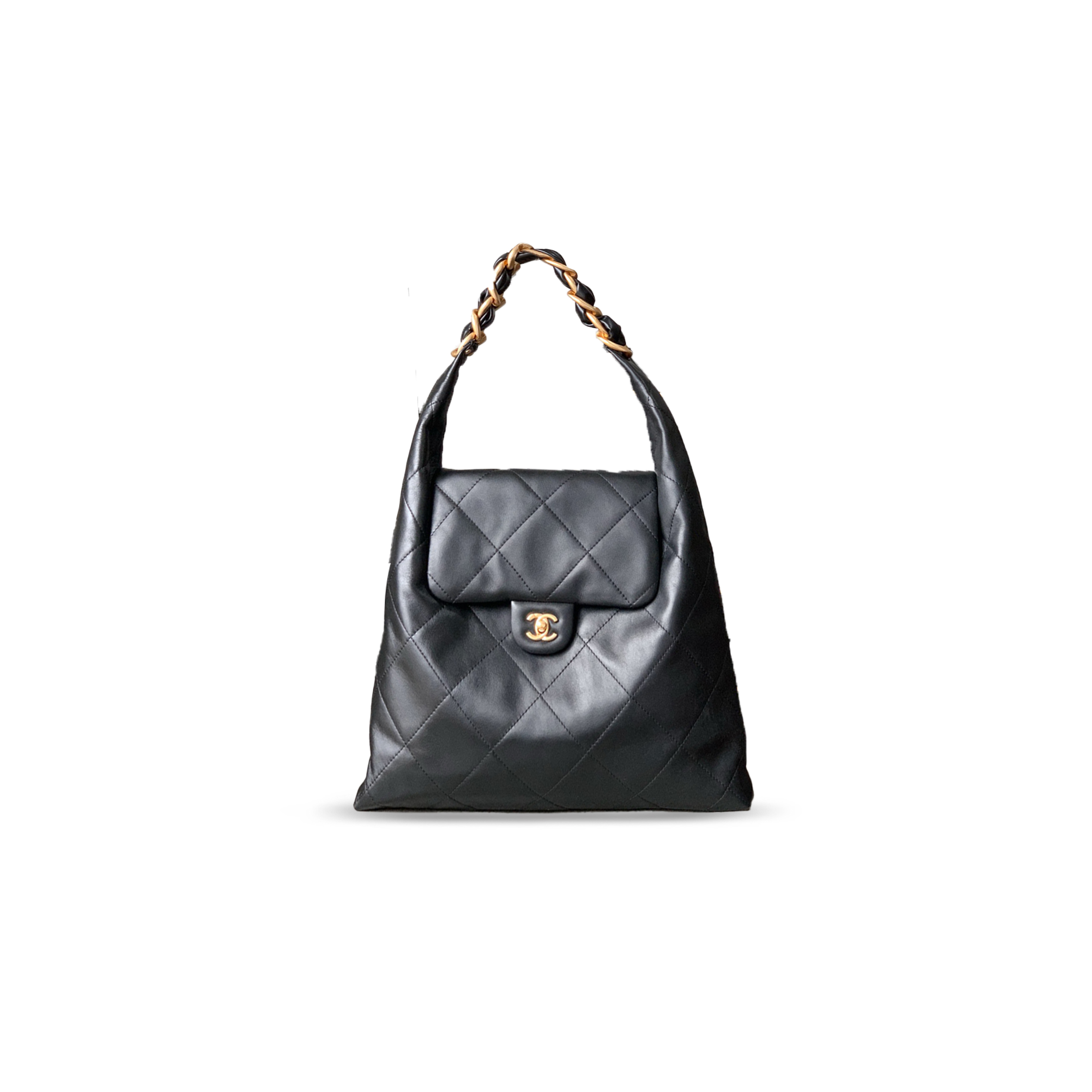 CHANEL LARGE HOBO BAG CALFSKIN & GOLD METAL BLACK 496584 (36*34*12cm)